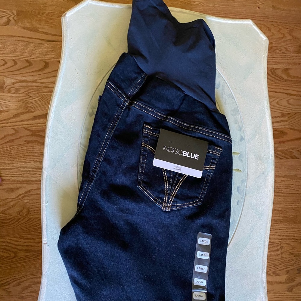 NEW w tags Indigo Blue skinny jeans with panel